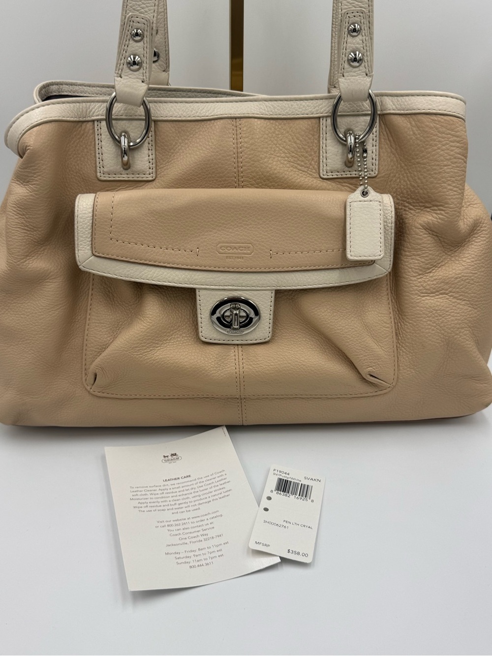 Coach Penelope All Leather Tote with Cream Trim